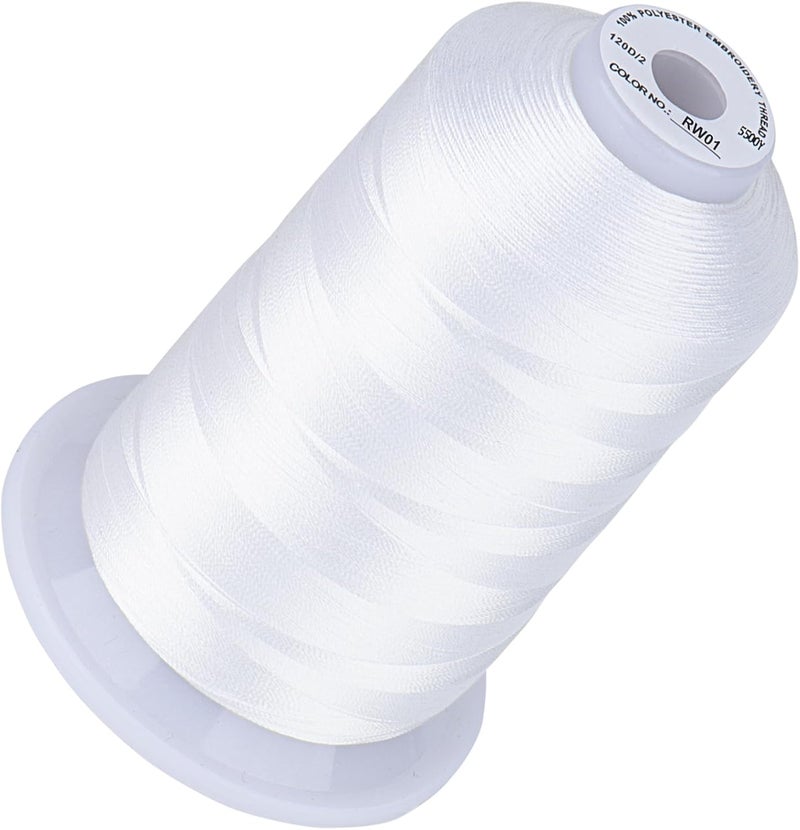 simthread 5500Yds Embroidery Thread, 5000M High-Yardage 40WT 100% Polyester Thread – 170+ Vivid Colors, High-Speed Rated – Compatible with Brother, Singer, Janome & More - Raw White RW001 - Image 1